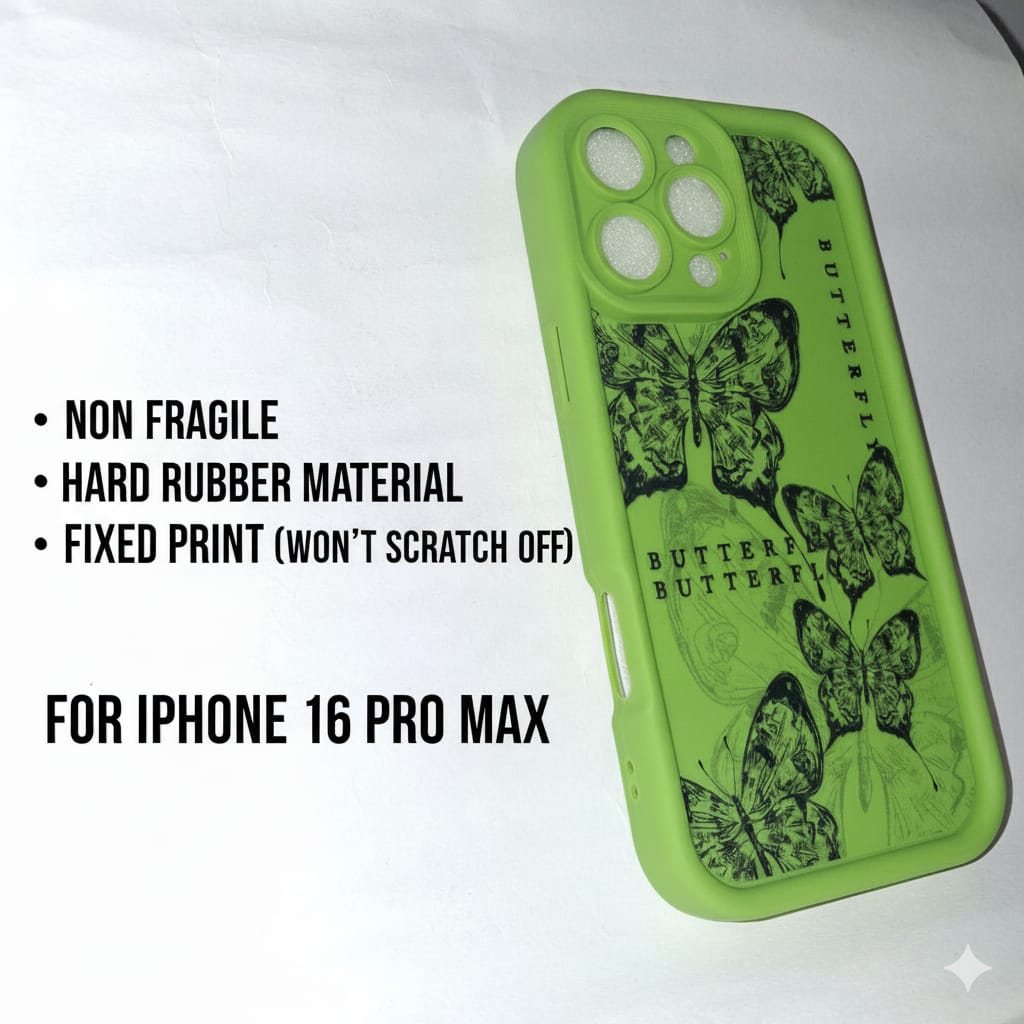 iphone 16 PRO MAX covers | GREEN | Scratch proof | TPU | Cases | Butterfly
