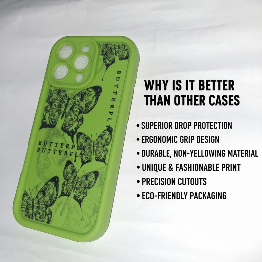 iphone 16 PRO MAX covers | GREEN | Scratch proof | TPU | Cases | Butterfly